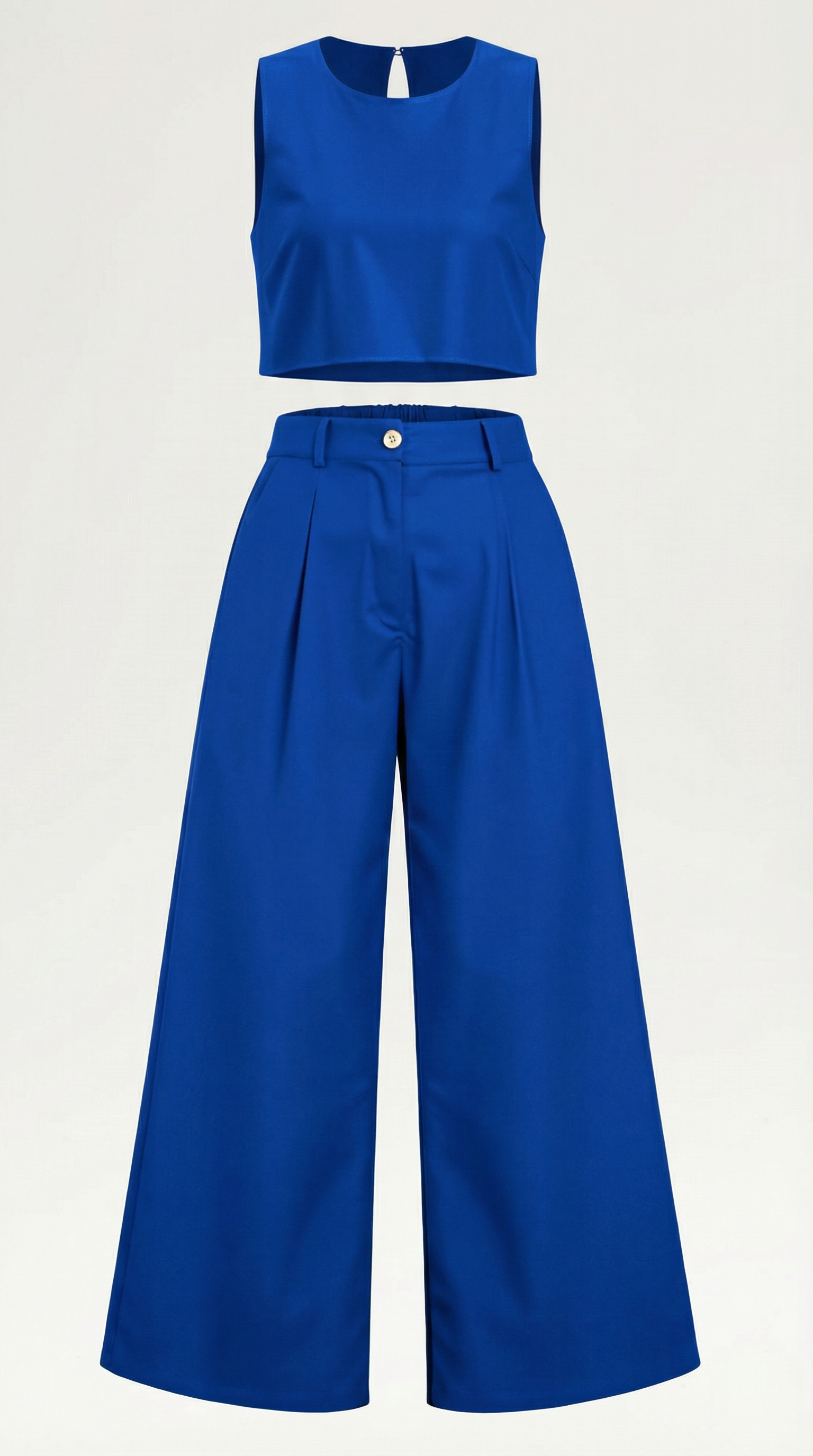 Ensemble deux pièces avec top court sans manches et pantalon à jambes larges pour femme