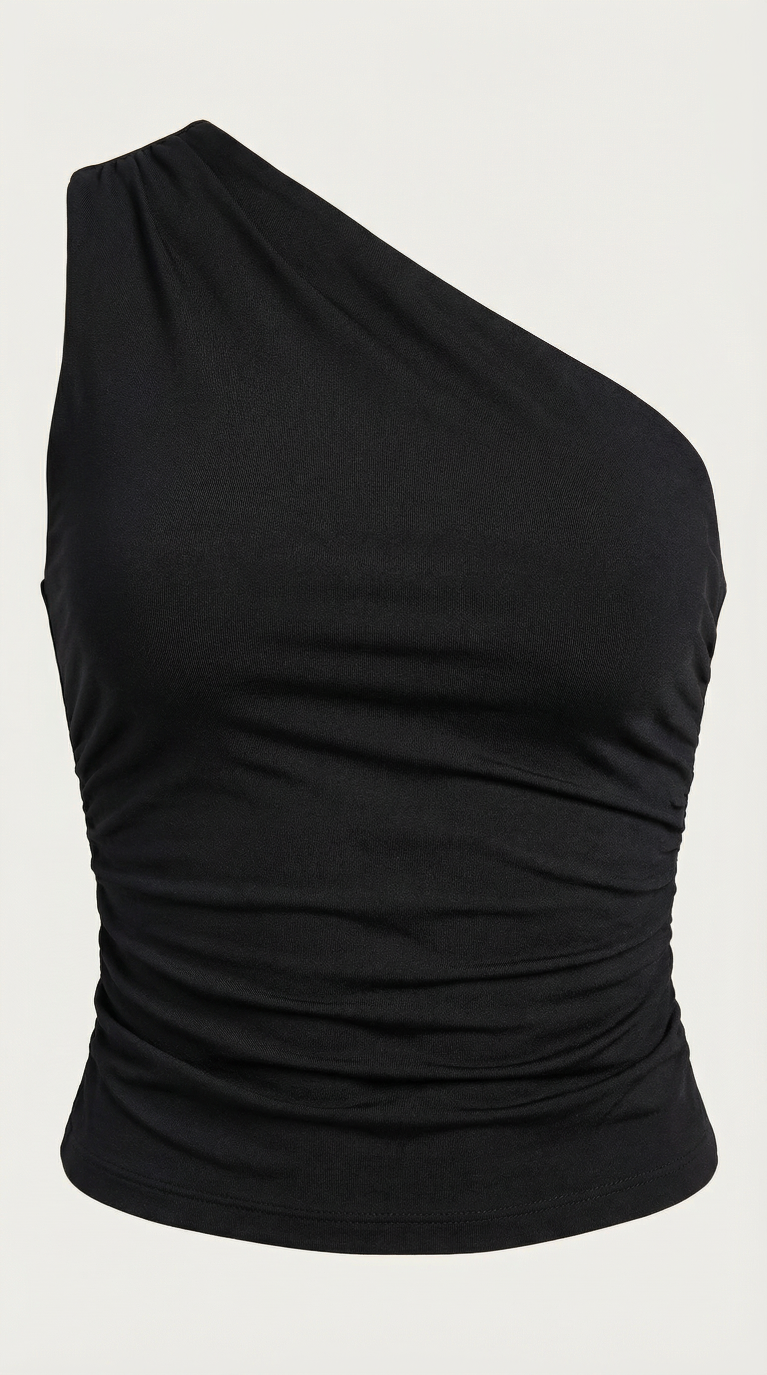 Top asymétrique à une épaule avec plis latéraux et coupe ajustée sans manches pour femme