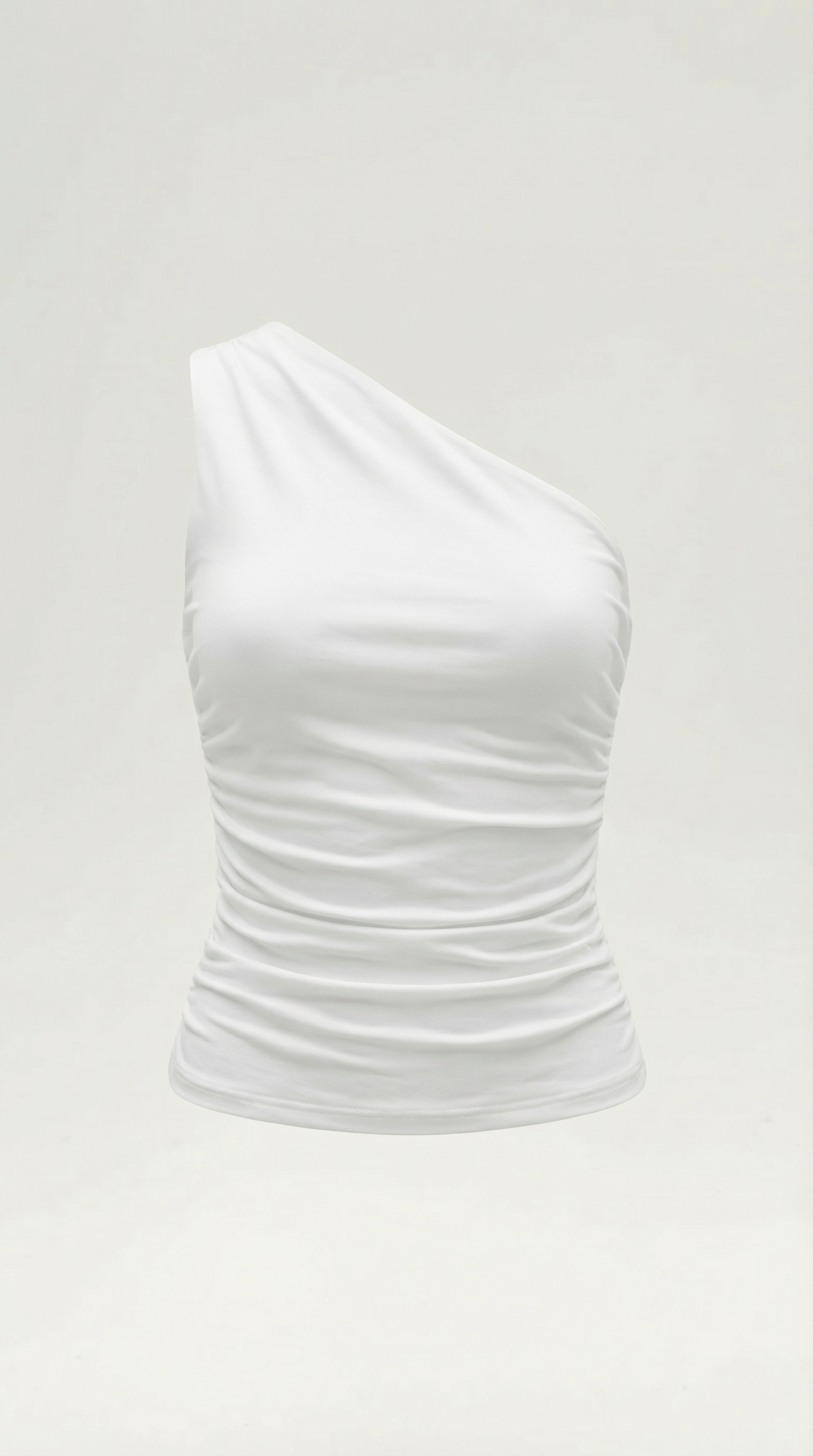 Top asymétrique à une épaule avec plis latéraux et coupe ajustée sans manches pour femme