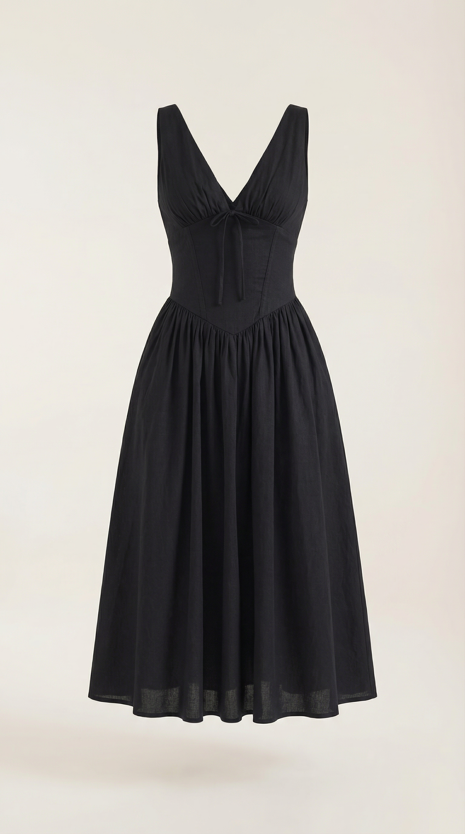 Robe midi décolletée en V profond taille haute avec dos nu pour femme
