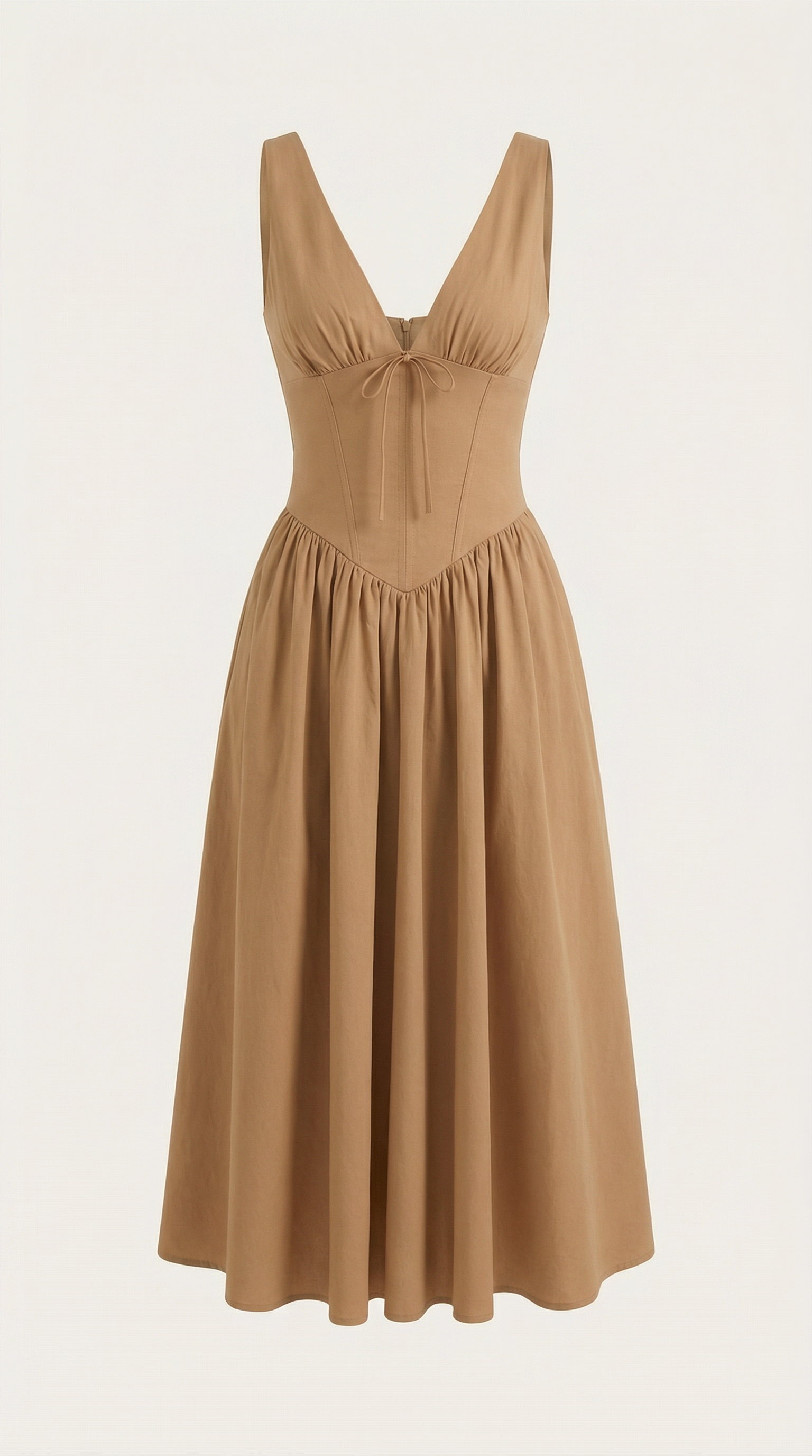 Robe midi décolletée en V profond taille haute avec dos nu pour femme