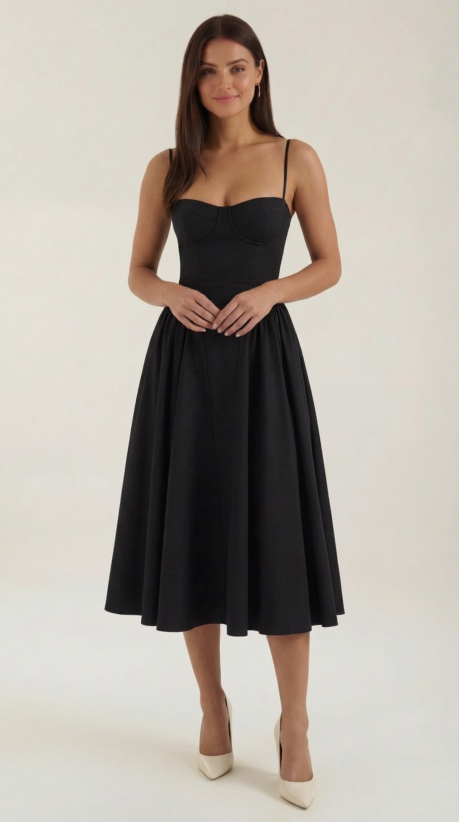 Vestido Midi de Algodão Estilo Corpete com Alças e Estampado Floral para Mulher
