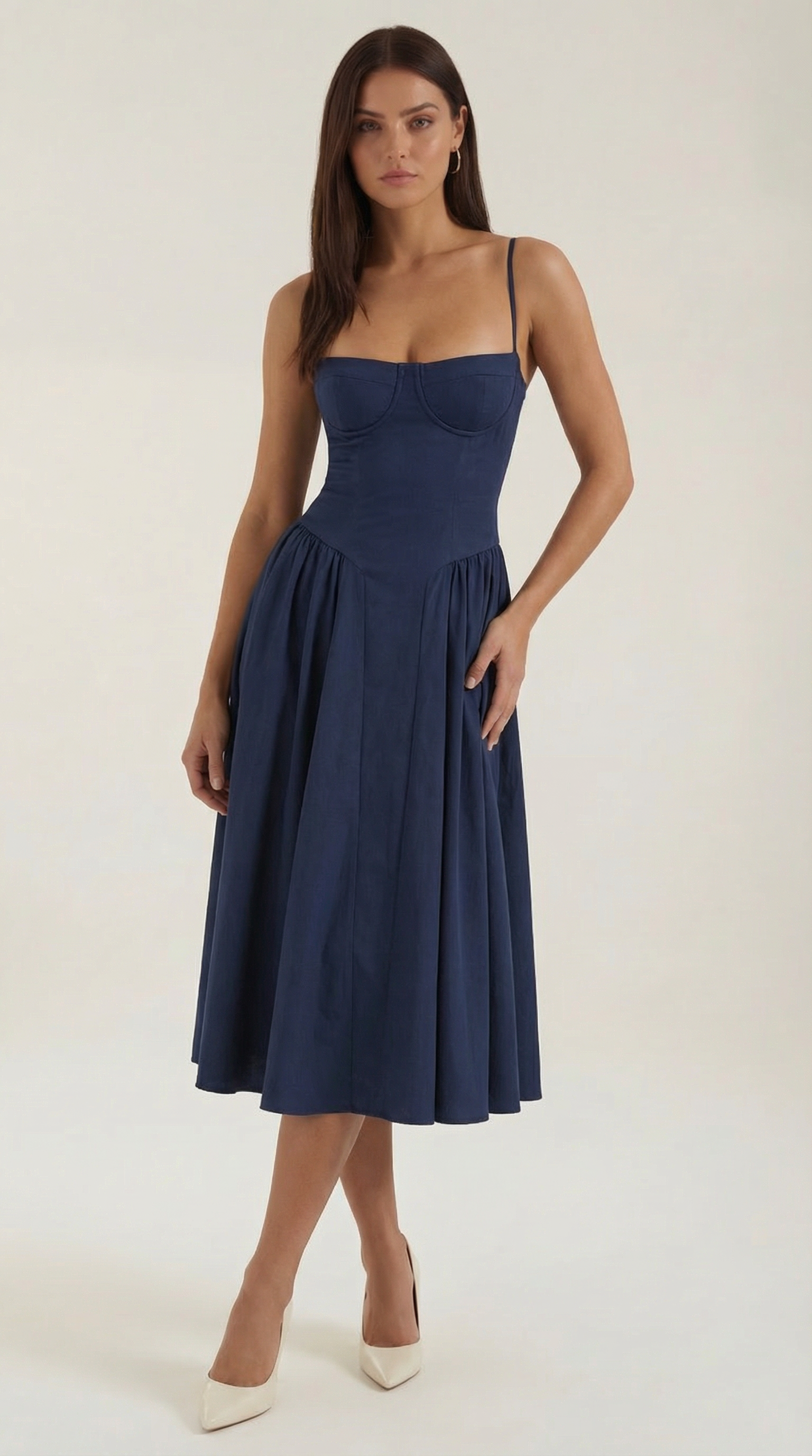 Vestido Midi de Algodão Estilo Corpete com Alças e Estampado Floral para Mulher
