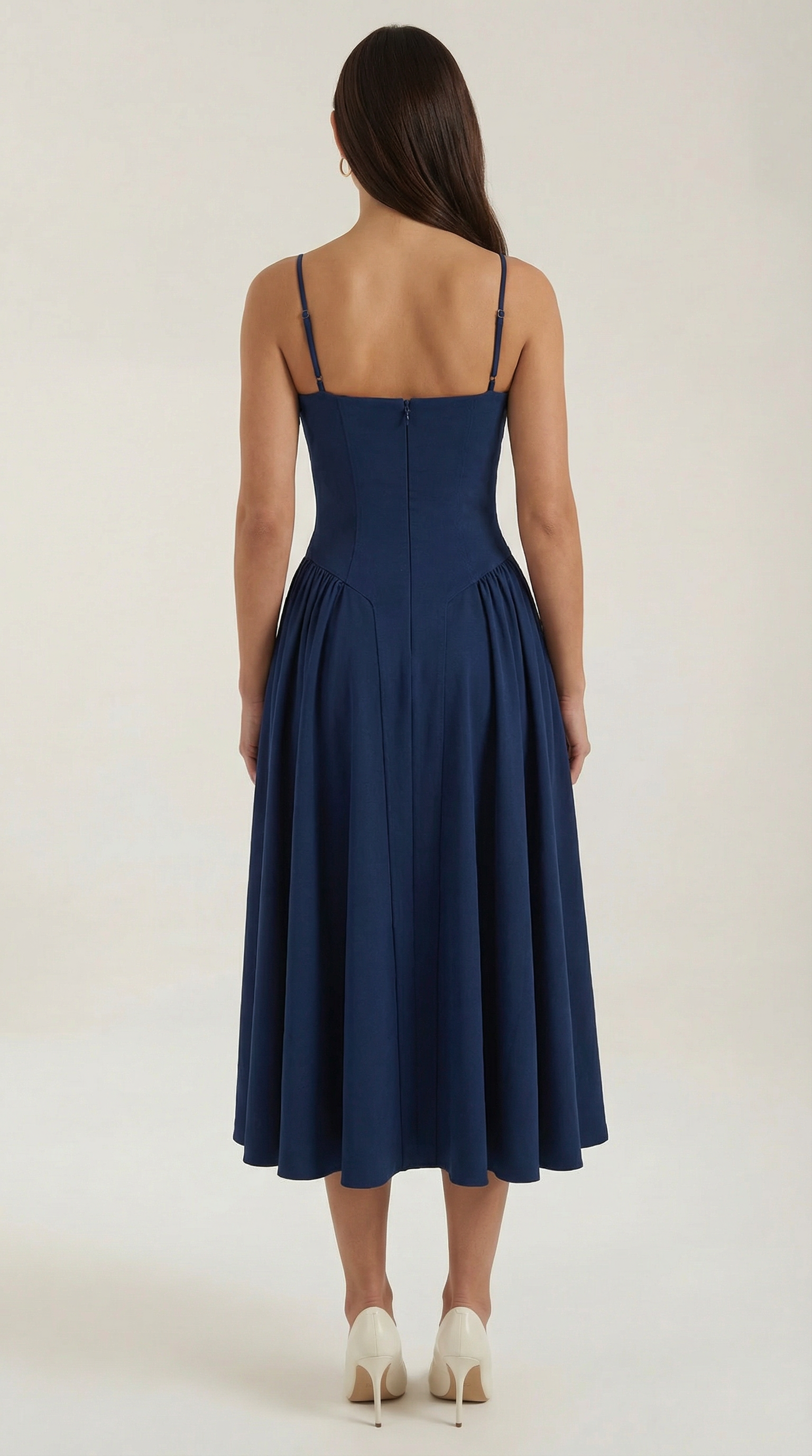 Vestido Midi de Algodão Estilo Corpete com Alças e Estampado Floral para Mulher