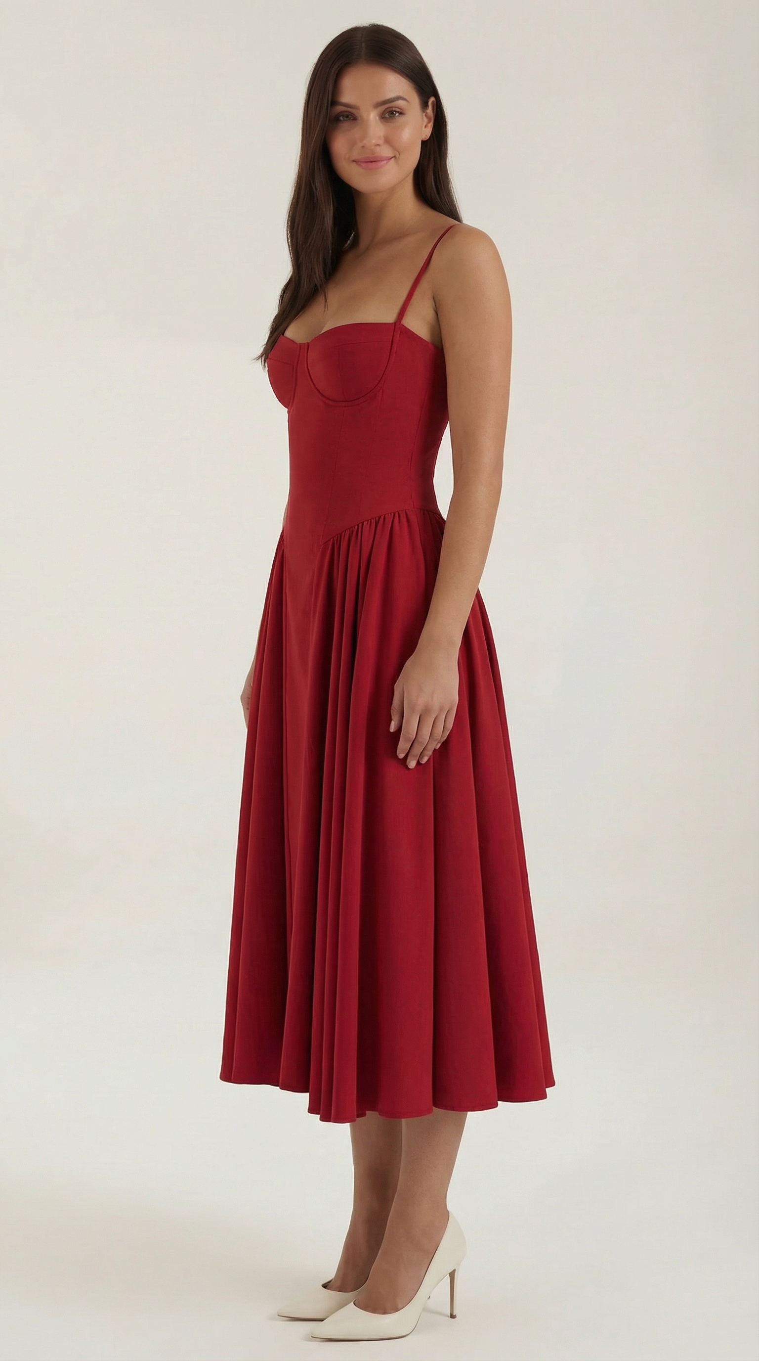 Vestido Midi de Algodão Estilo Corpete com Alças e Estampado Floral para Mulher