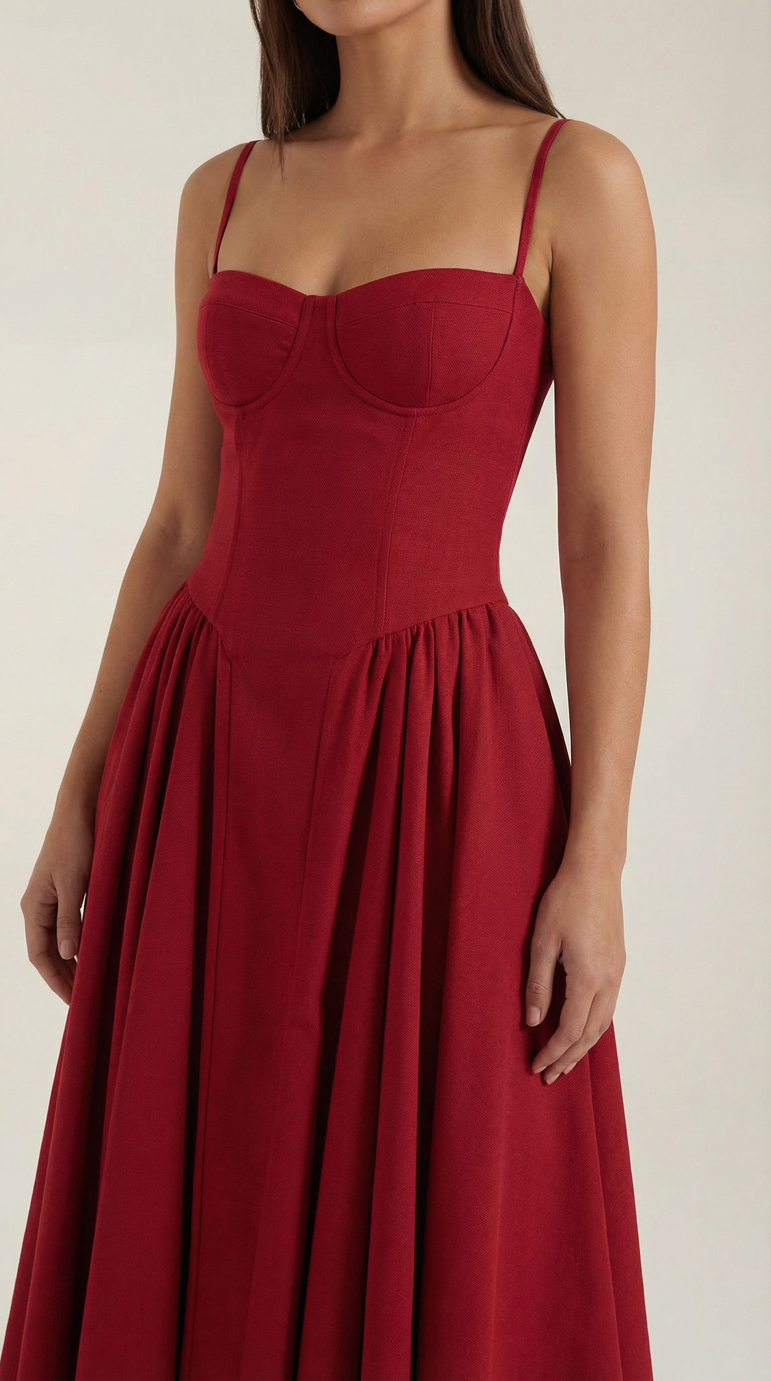 Vestido Midi de Algodão Estilo Corpete com Alças e Estampado Floral para Mulher