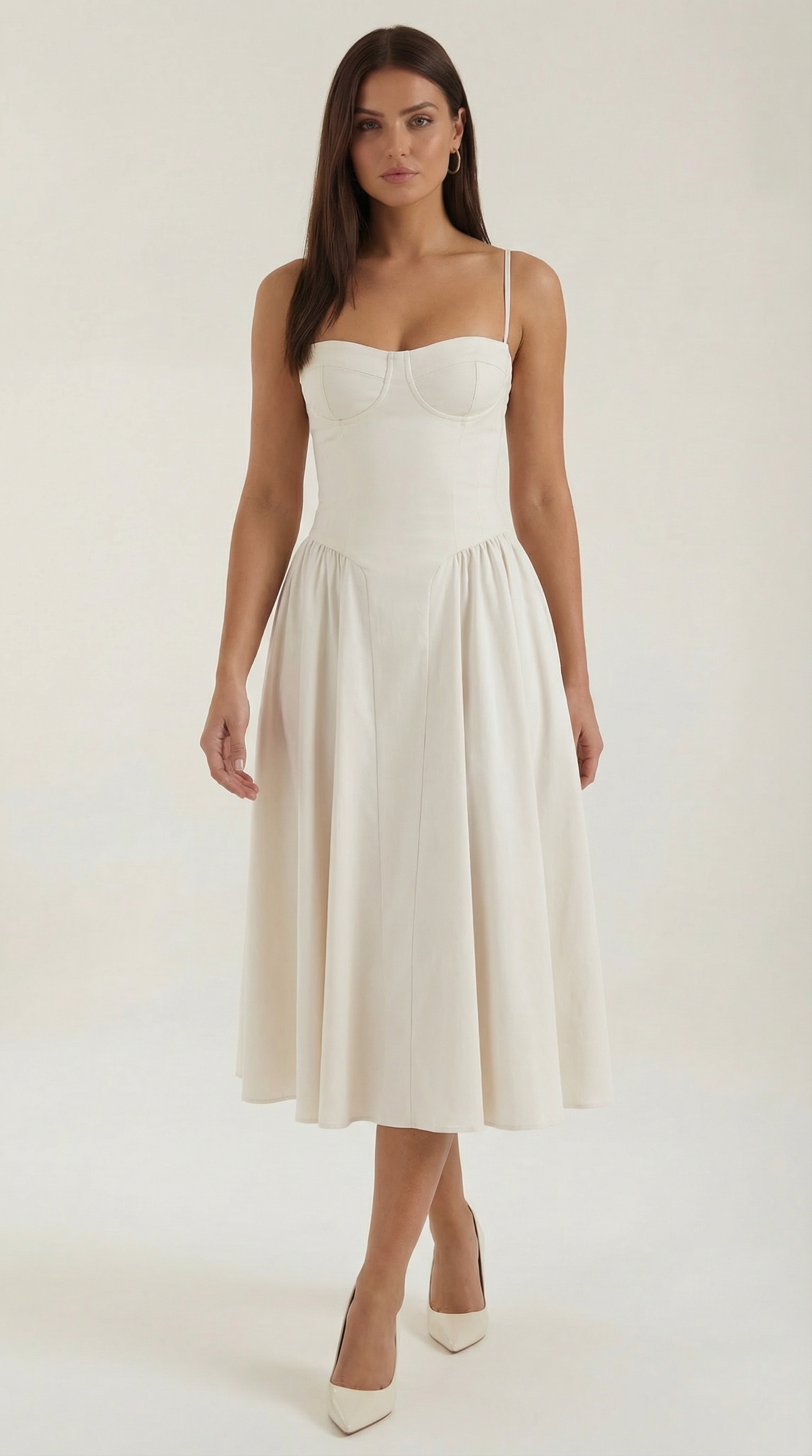 Vestido Midi de Algodão Estilo Corpete com Alças e Estampado Floral para Mulher