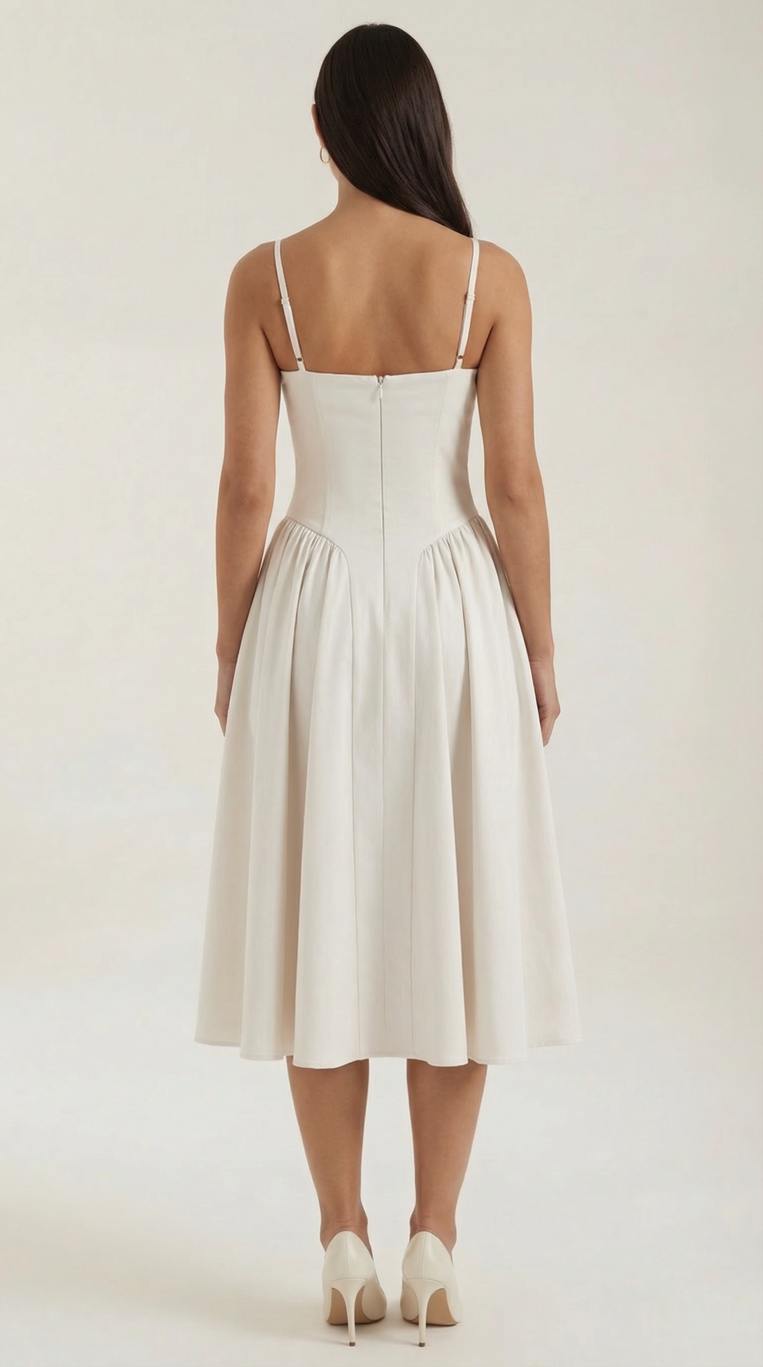 Vestido Midi de Algodão Estilo Corpete com Alças e Estampado Floral para Mulher