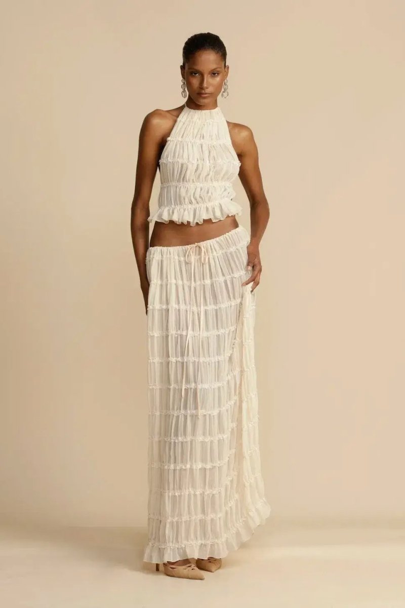 Női két részes szett | halter top és midi szoknya strandhoz