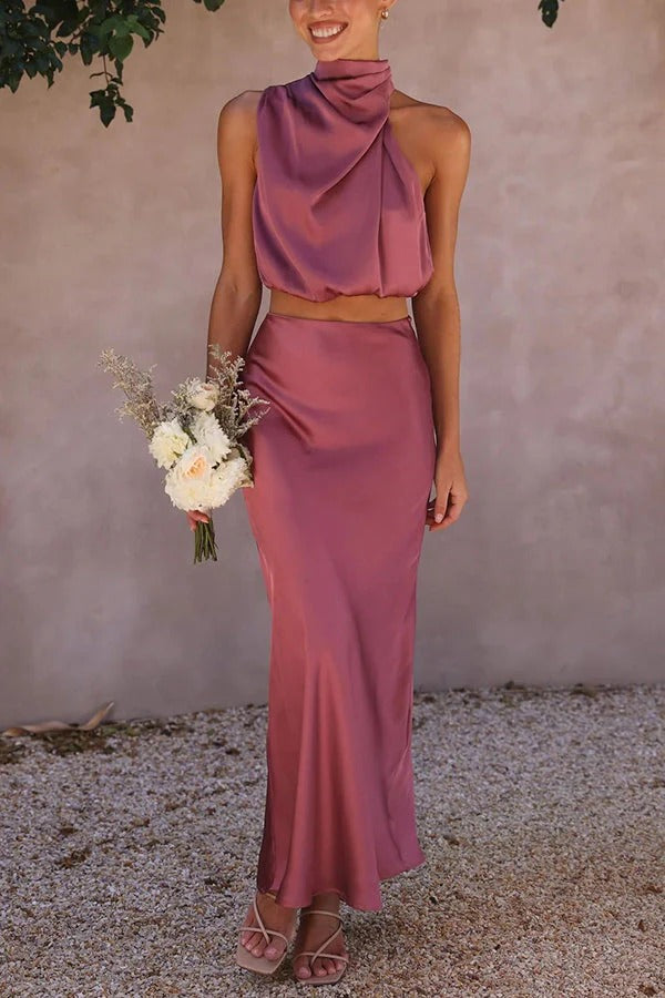 Completo due pezzi donna | top halter e gonna maxi per cerimonie