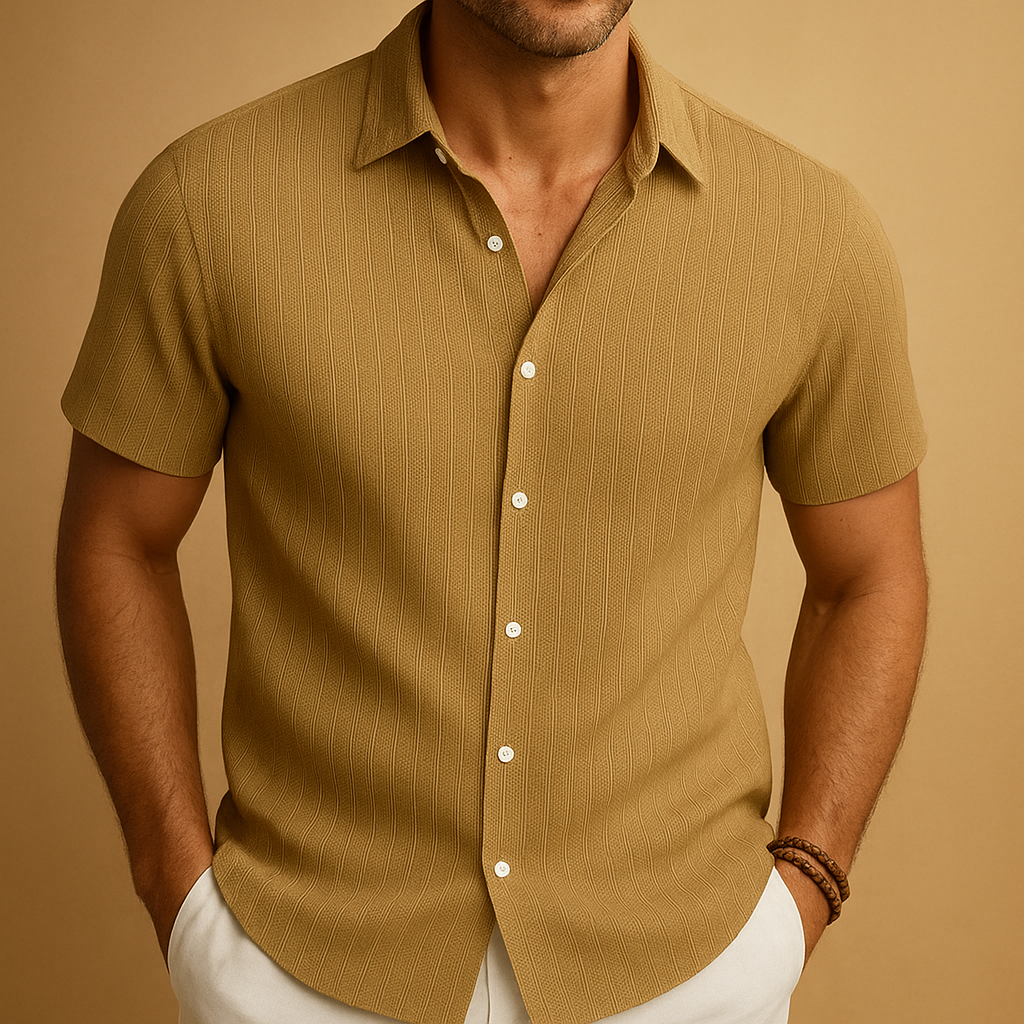 Chemise pour homme — coton et lin manches courtes coupe régulière