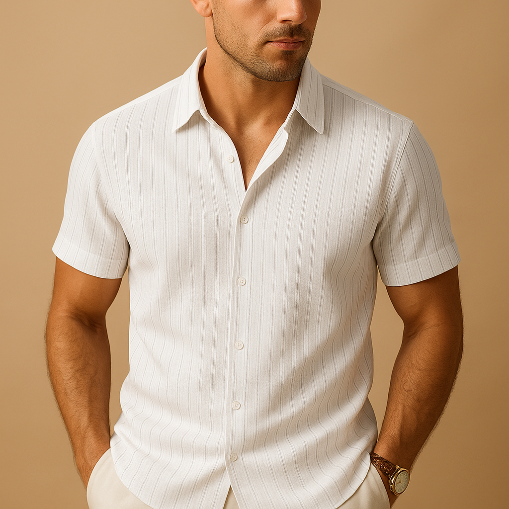 Chemise pour homme — coton et lin manches courtes coupe régulière