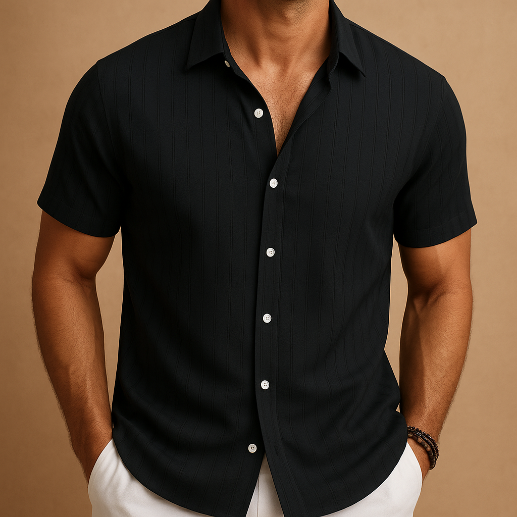 Chemise pour homme — coton et lin manches courtes coupe régulière