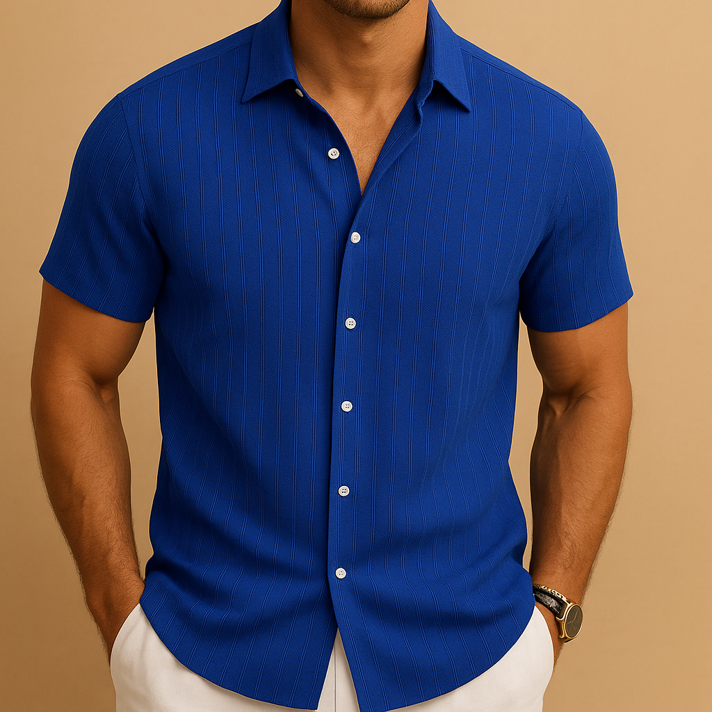 Chemise pour homme — coton et lin manches courtes coupe régulière