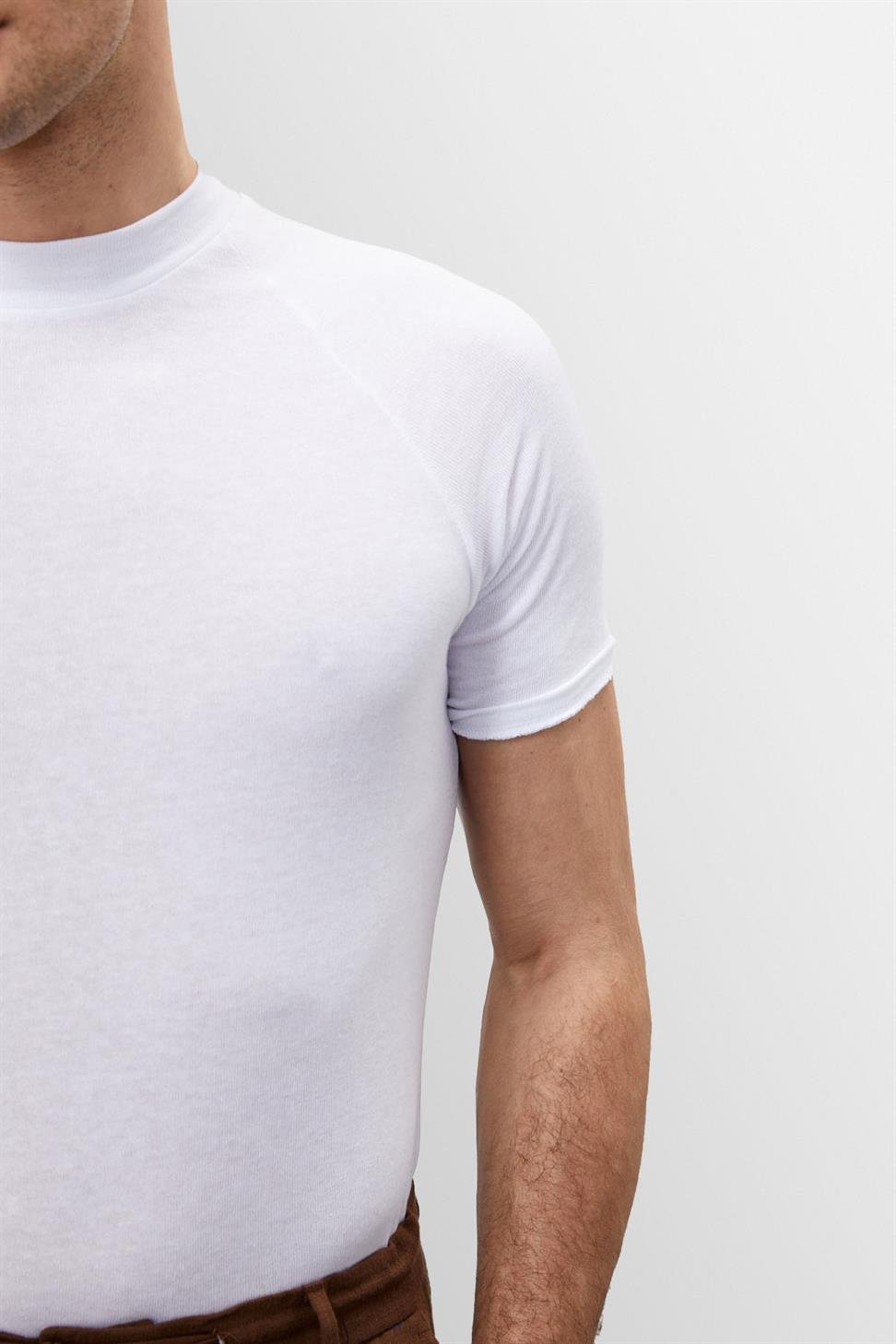 Camiseta Entallada de Cuello Alto para Hombre Manga Corta Estilo Casual