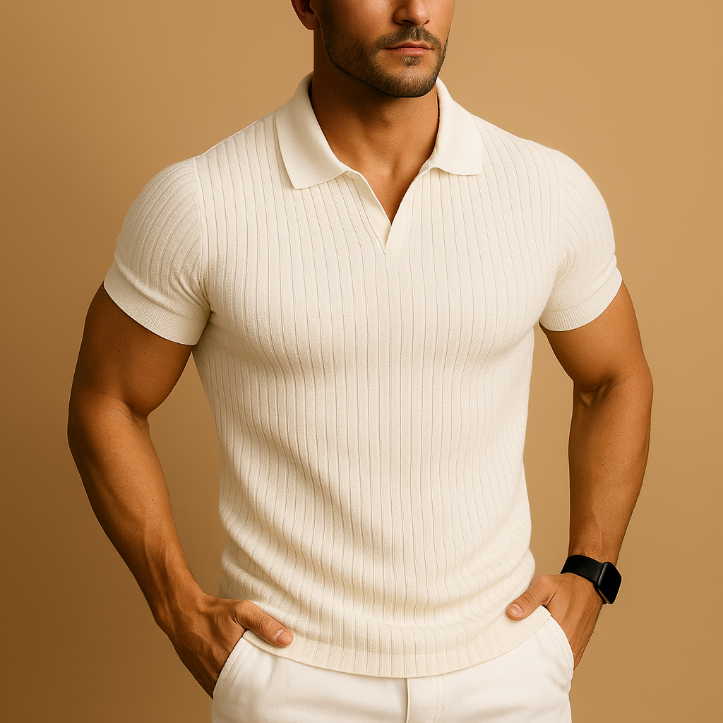 Polo de malha para homem em algodão e poliéster com gola dobrada