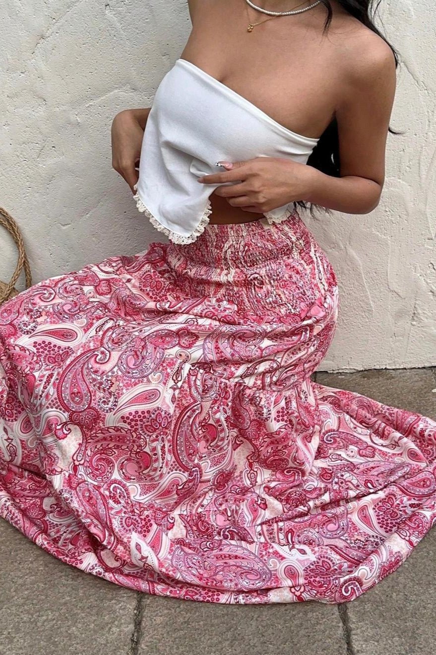 Gonna Larga Maxi da Donna con Stampa Cachemire e Vita Elastica