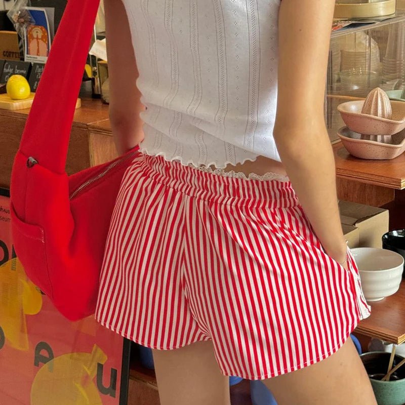 Pantalones Cortos para Mujer con Estampado de Rayas y Cintura Elástica Ajustable