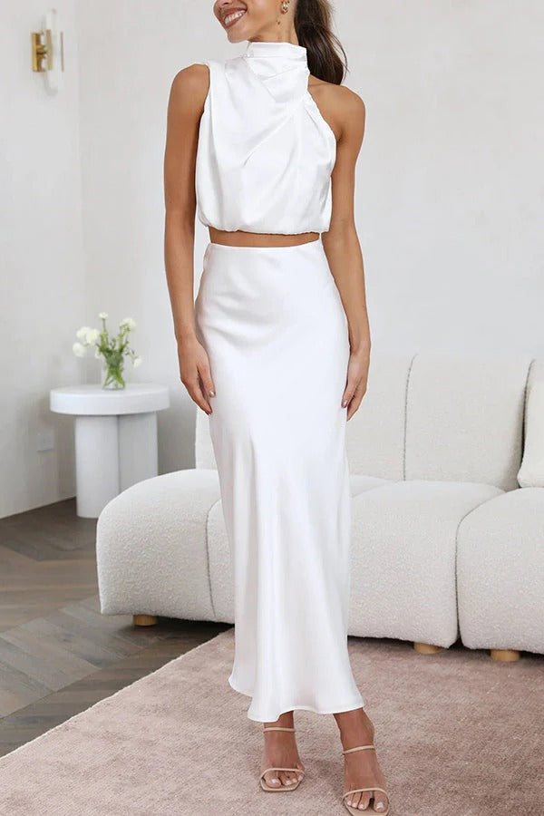 Completo due pezzi donna | top halter e gonna maxi per cerimonie