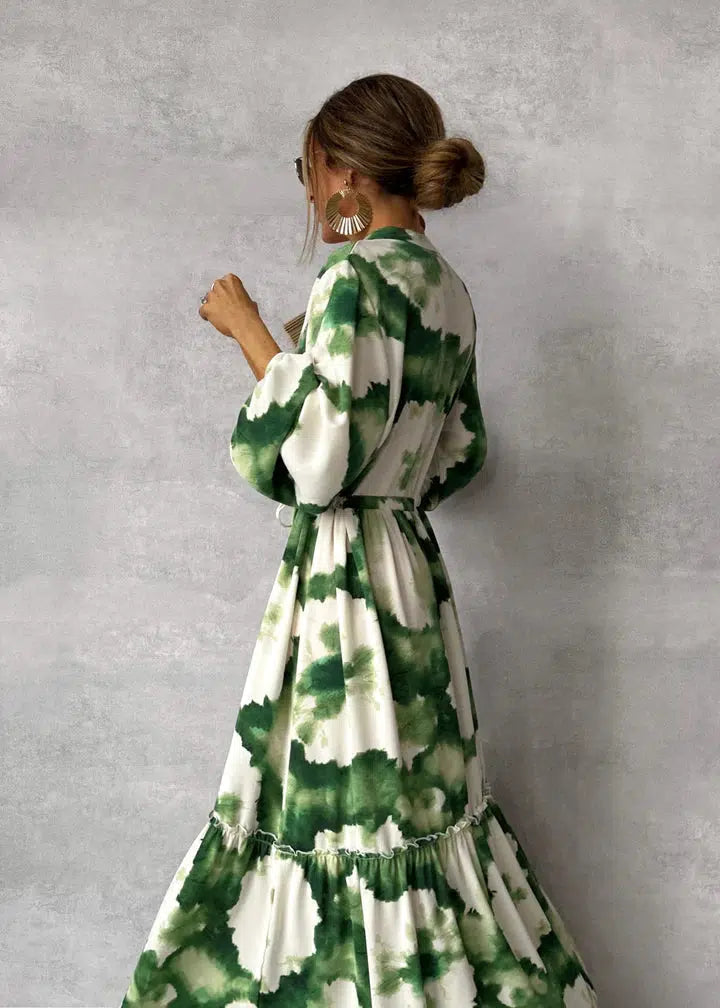 Vestido largo con lazo | vestido de manga larga para eventos