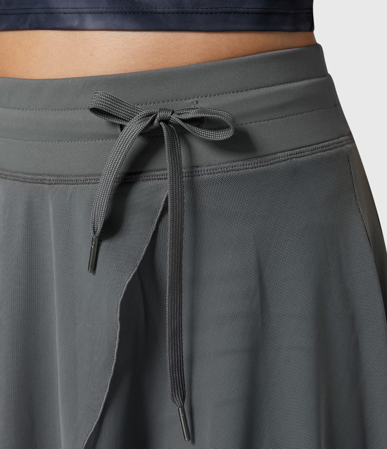 Jupe midi évasée taille haute pour femme avec cordon ajustable