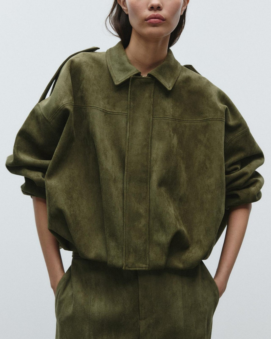 Veste en suédine avec fermeture éclair et col classique à coupe décontractée pour femme