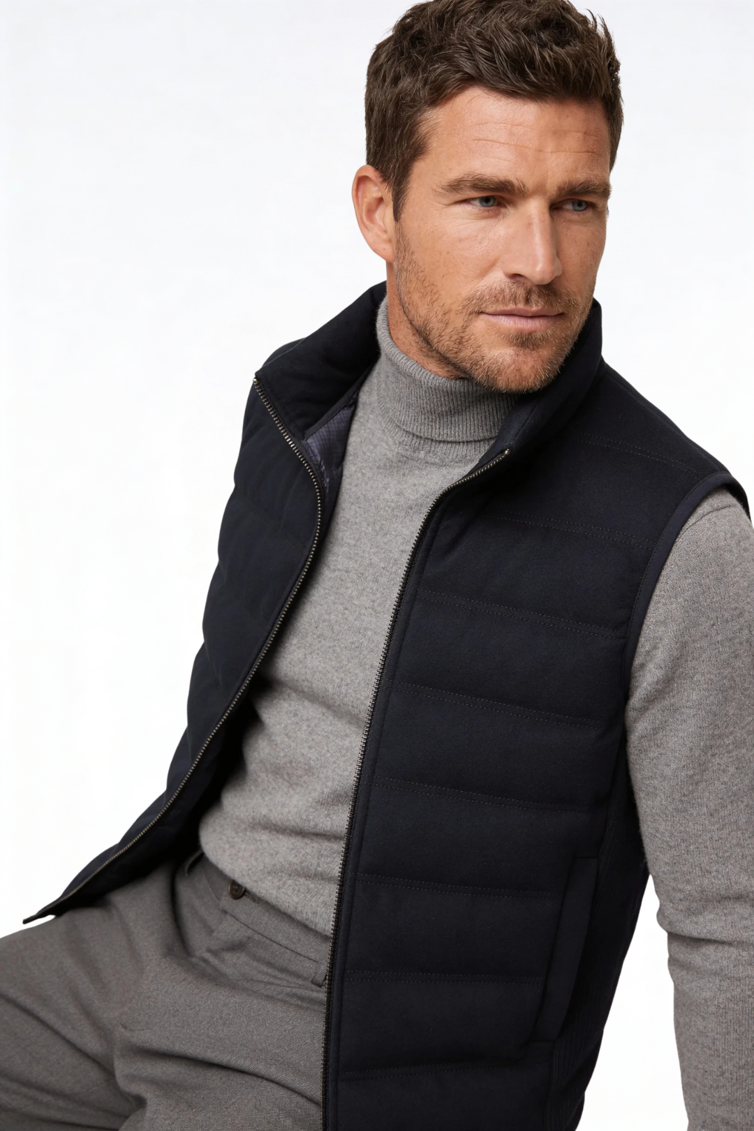 Gilet Imbottito in Lana con Isolamento Termico e Chiusura con Zip da Uomo
