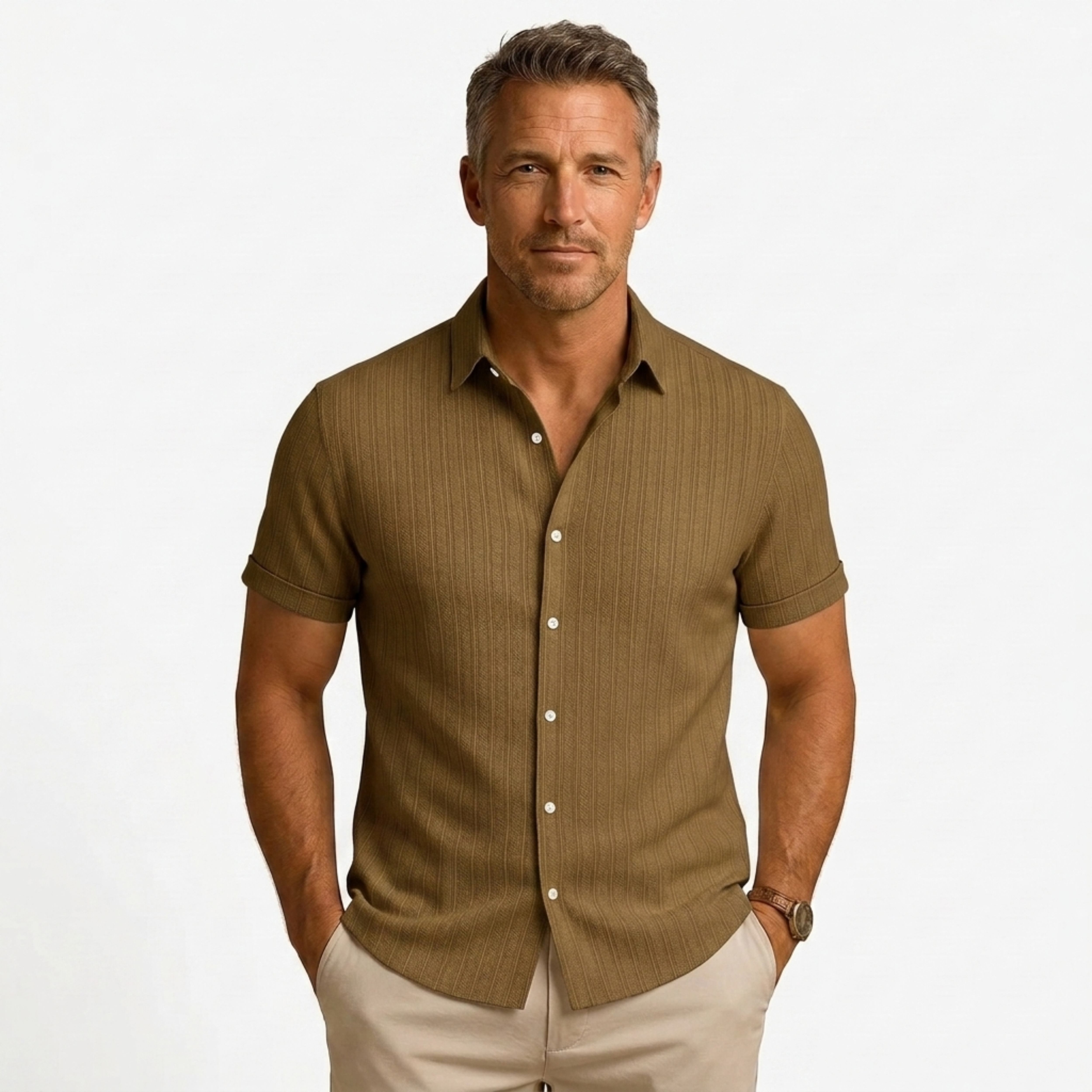 Chemise en coton et lin | design manches courtes pour la plage