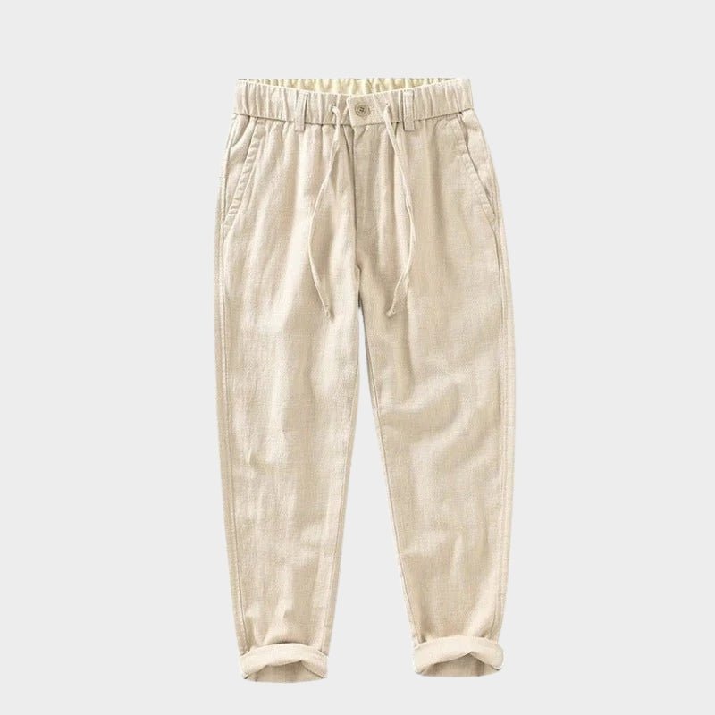 Pantalones de Lino y Algodón para Hombre de Corte Recto con Cintura Elástica