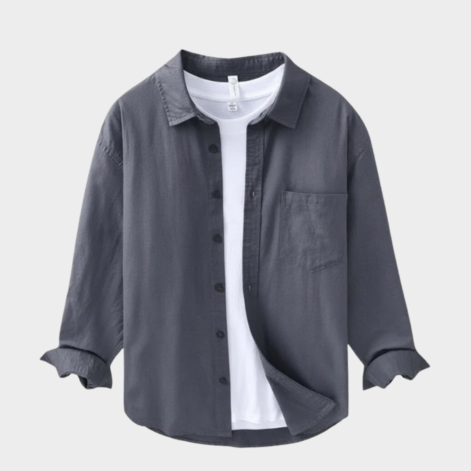 Camicia da Uomo in Cotone e Lino a Manica Lunga con Colletto a Risvolto e Bottoni