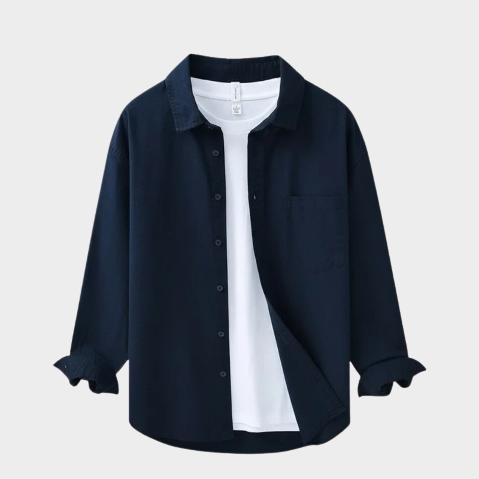 Camicia da Uomo in Cotone e Lino a Manica Lunga con Colletto a Risvolto e Bottoni
