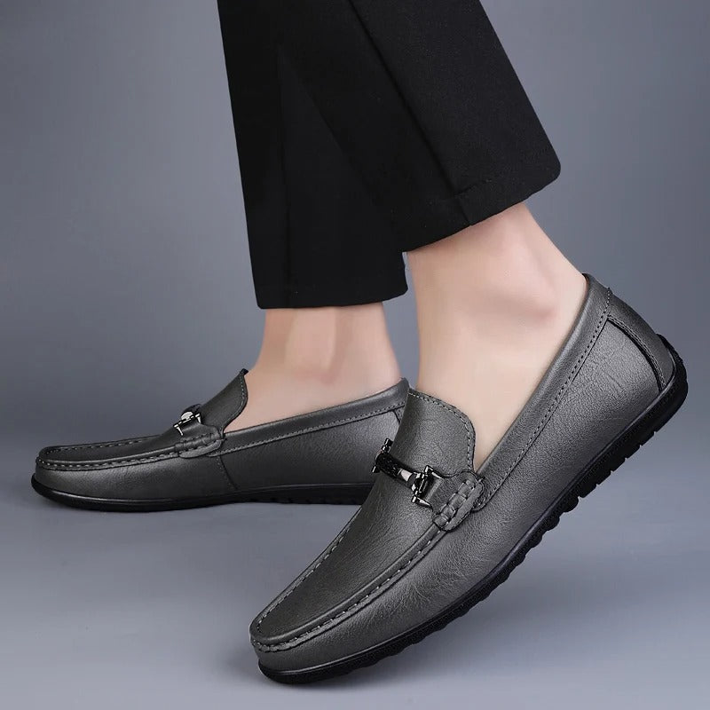 Men's Genuine Leather Driving Slip-On Loafers with Rubber Sole