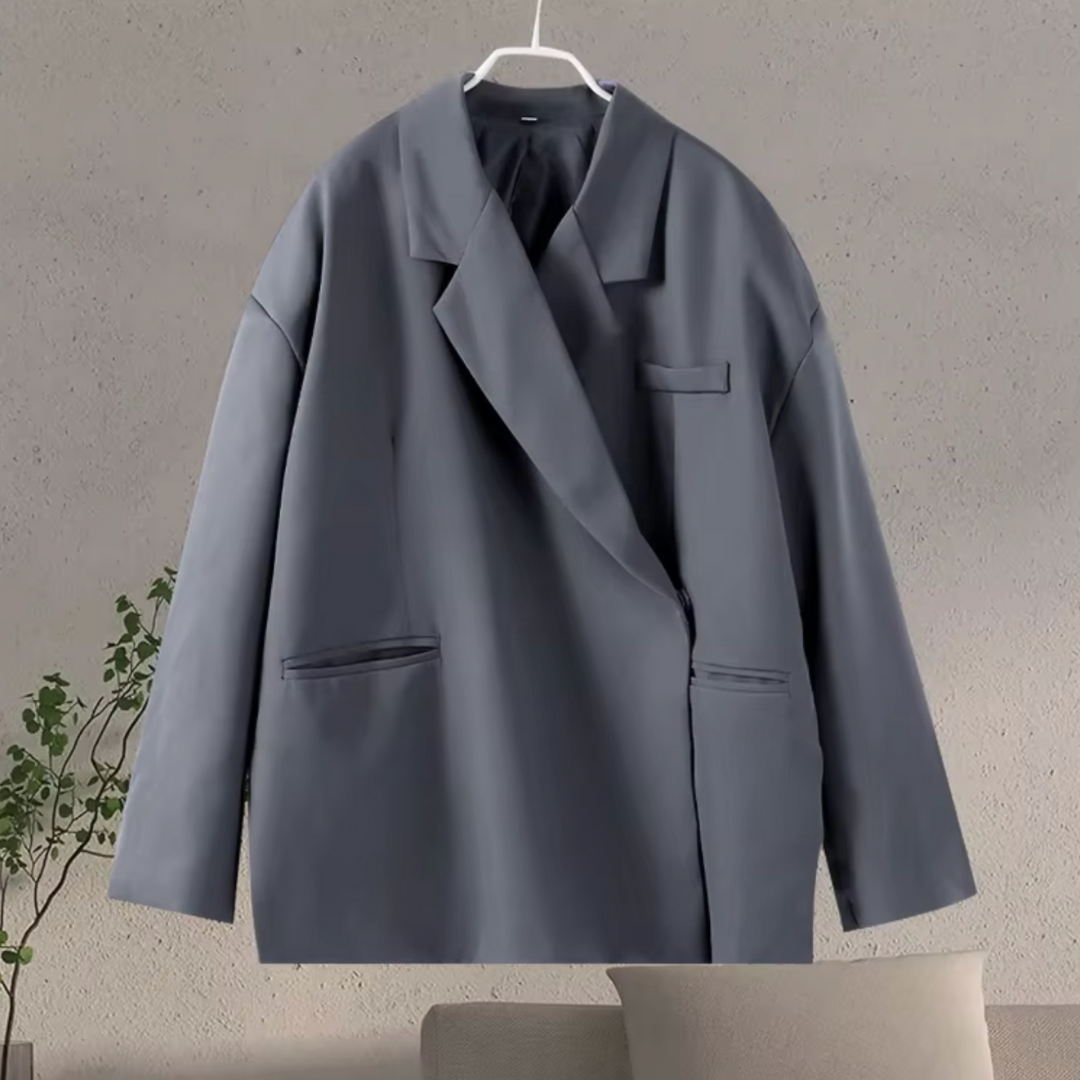 Blazer Oversize para Mujer con Solapa de Muesca y Mangas Largas Botonadas