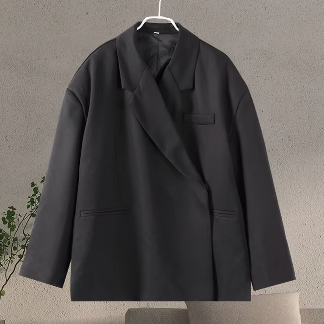 Blazer Oversize para Mujer con Solapa de Muesca y Mangas Largas Botonadas