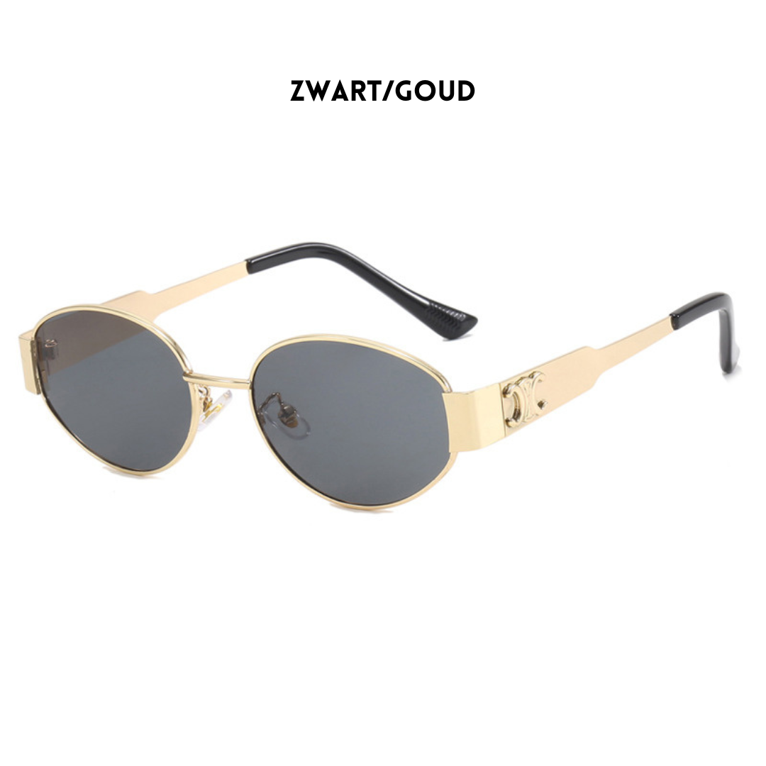 Occhiali da Sole Ovali Stile Vintage con Montatura Metallica e Protezione UV400