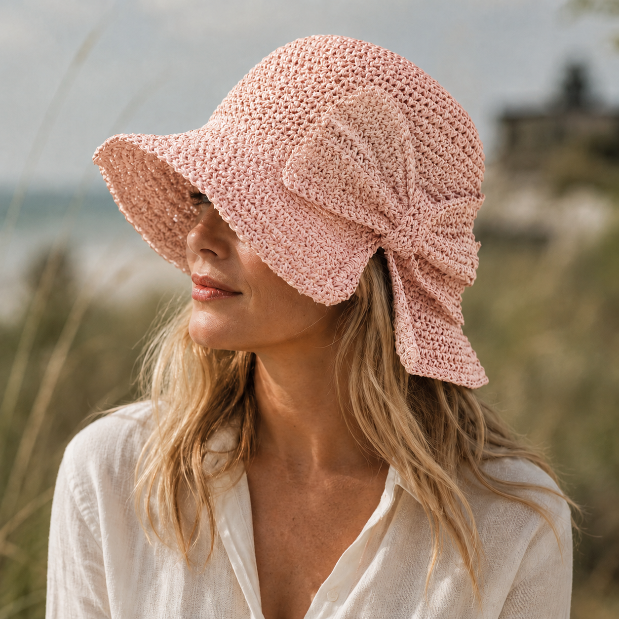 Gorro de pescador bucket hat para mujer - ala corta con lazo - playa casual