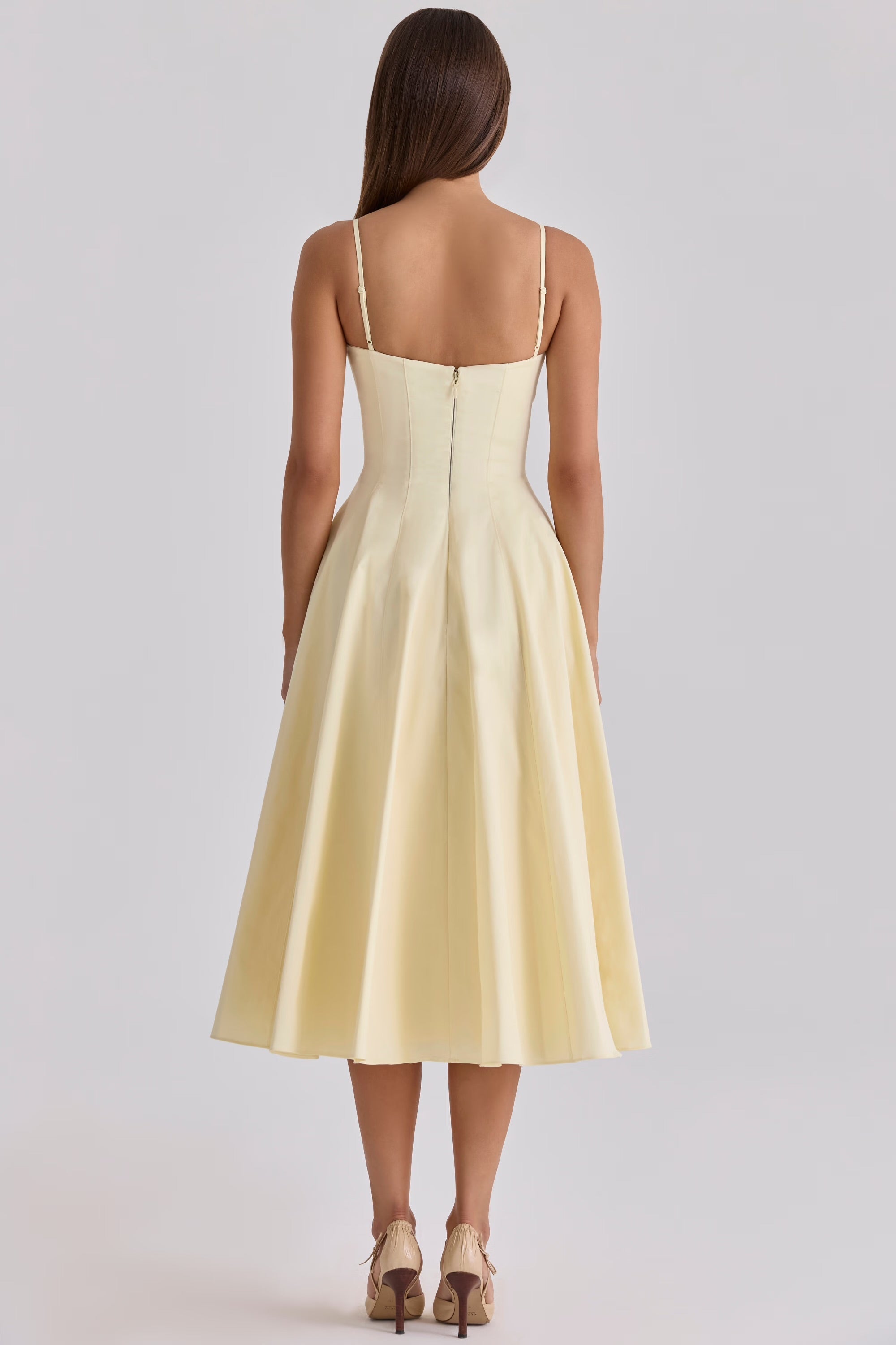 Vestido midi de algodón — tirantes ajustables y bolsillos laterales