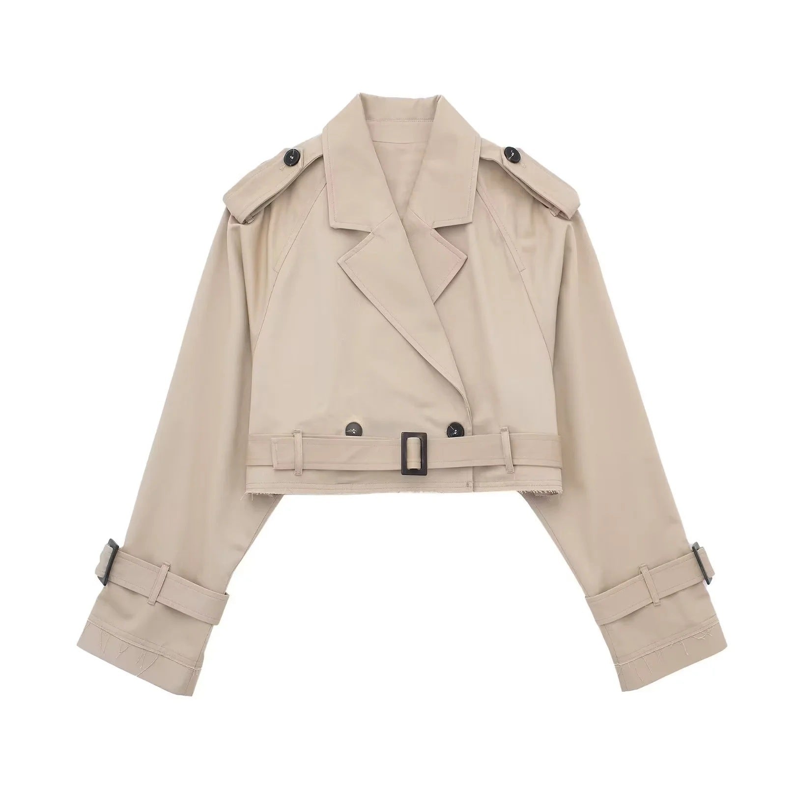 Gabardina Corta para Mujer Chaqueta Cropped de Doble Botonadura con Cinturón