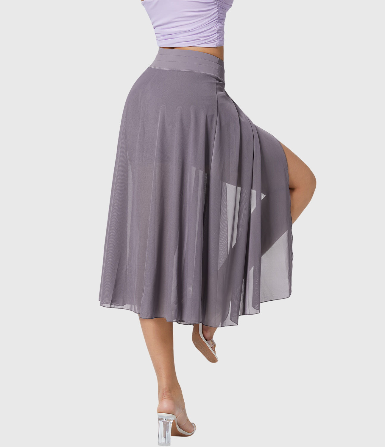 Jupe midi évasée taille haute pour femme avec cordon ajustable