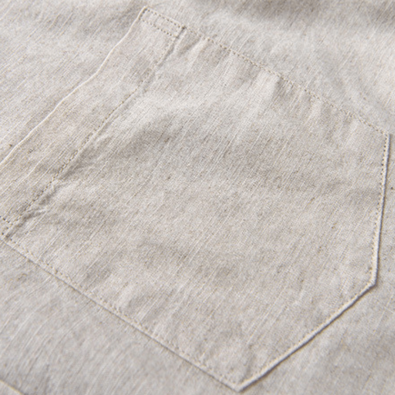 Camicia da Uomo in Cotone e Lino a Manica Lunga con Colletto a Risvolto e Bottoni