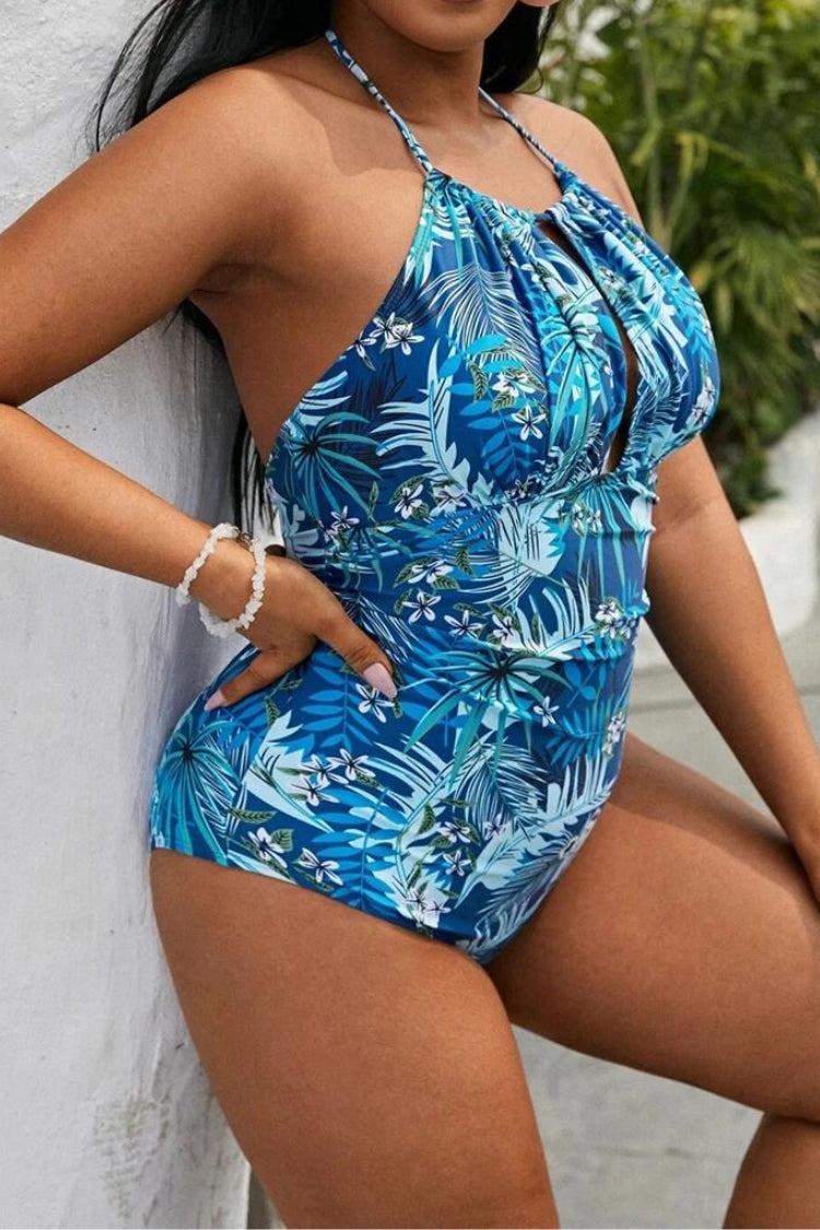 Costume intero taglie forti con scollo arricciato e apertura frontale