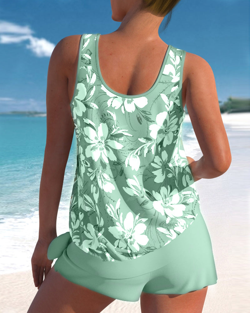 Tankini de dos piezas para mujer - bañador con camiseta y braguita lisa | playa