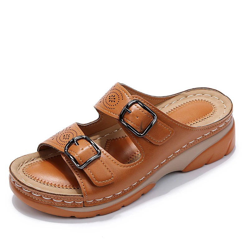 Sandales compensées avec double boucle et semelle antidérapante pour femme