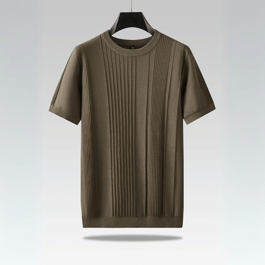T-shirt en Maille de Soie Glacée pour Homme à Manches Courtes avec Col Rond