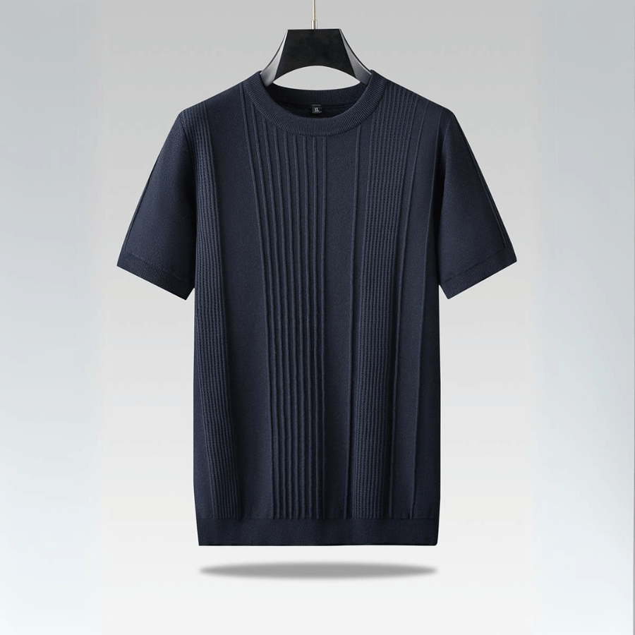 T-shirt en Maille de Soie Glacée pour Homme à Manches Courtes avec Col Rond