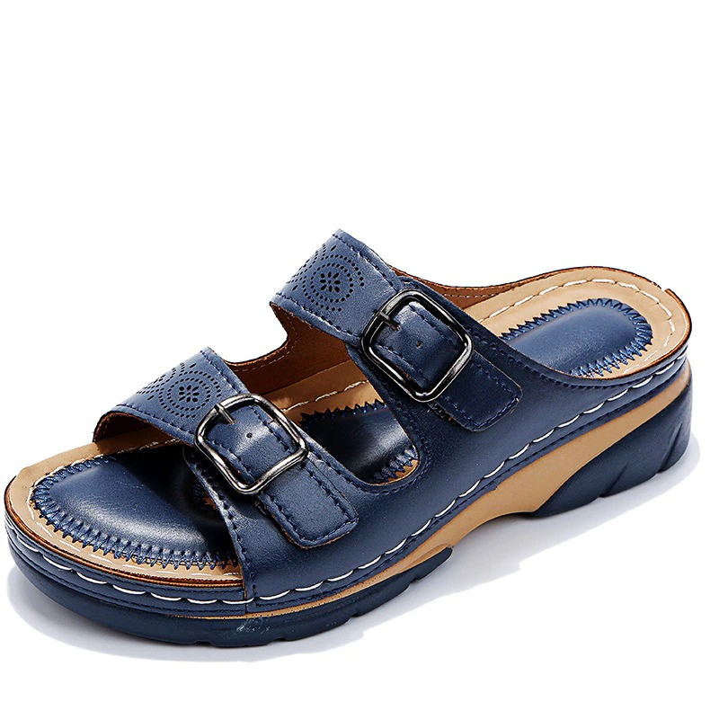 Sandales compensées avec double boucle et semelle antidérapante pour femme