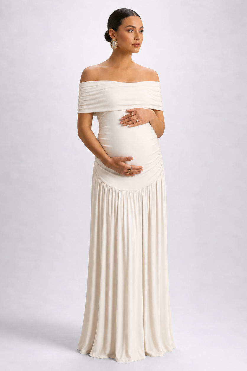 Robe de maternité longue élégante à épaules dénudées