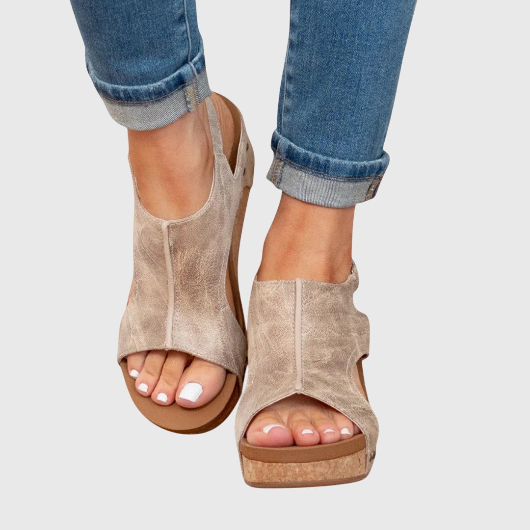Women's Platform Sandals Wedge Shoes with Cork Finish