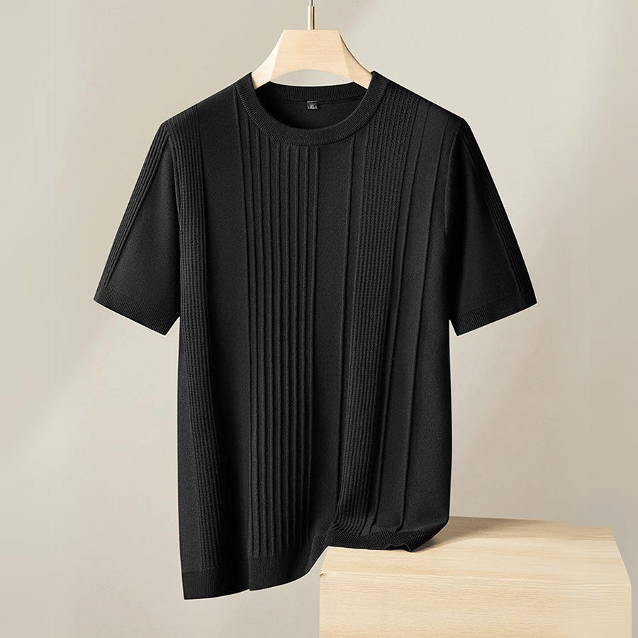 T-shirt en Maille de Soie Glacée pour Homme à Manches Courtes avec Col Rond