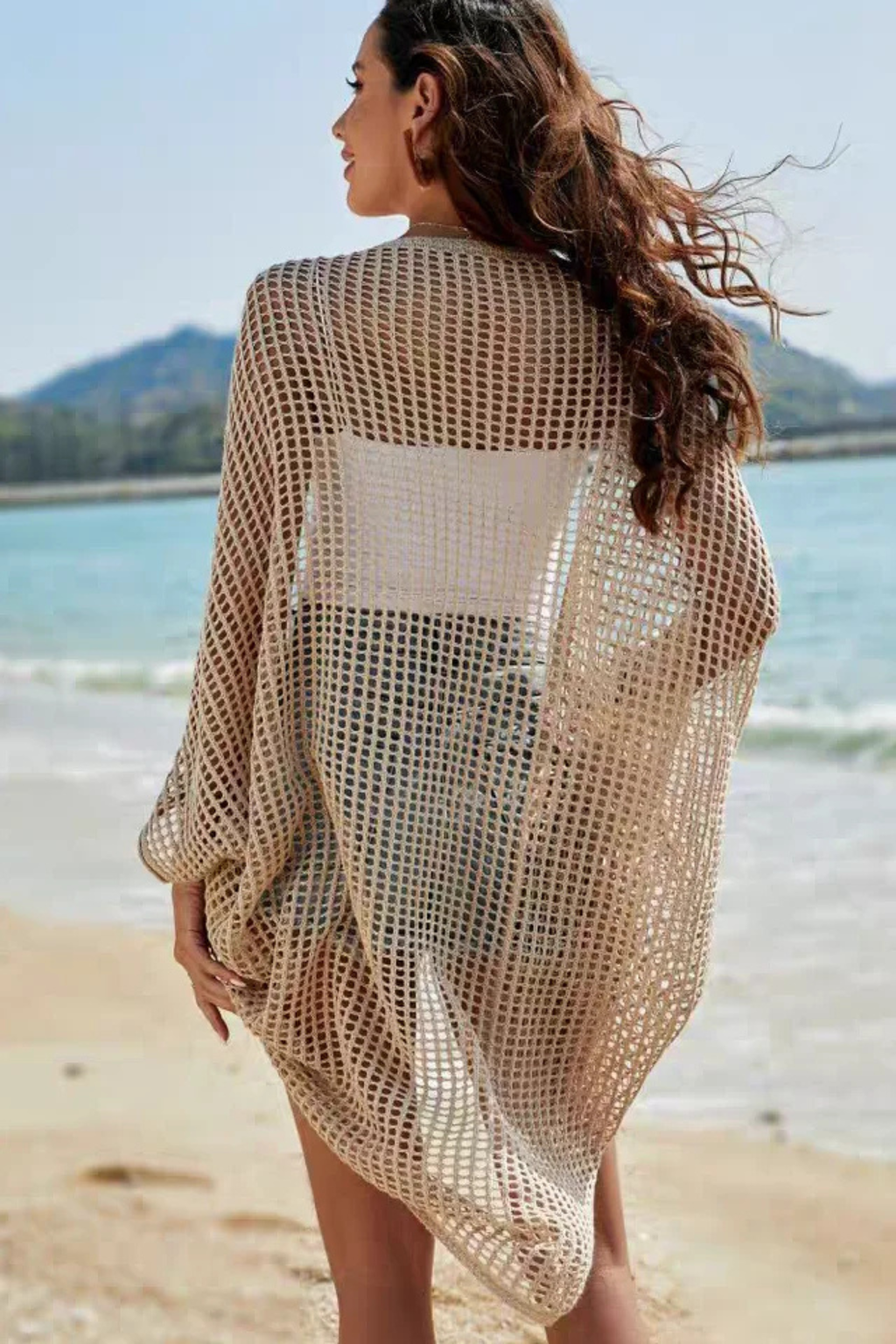 Cardigan en maille ajourée pour femme Veste en crochet et paréo de plage